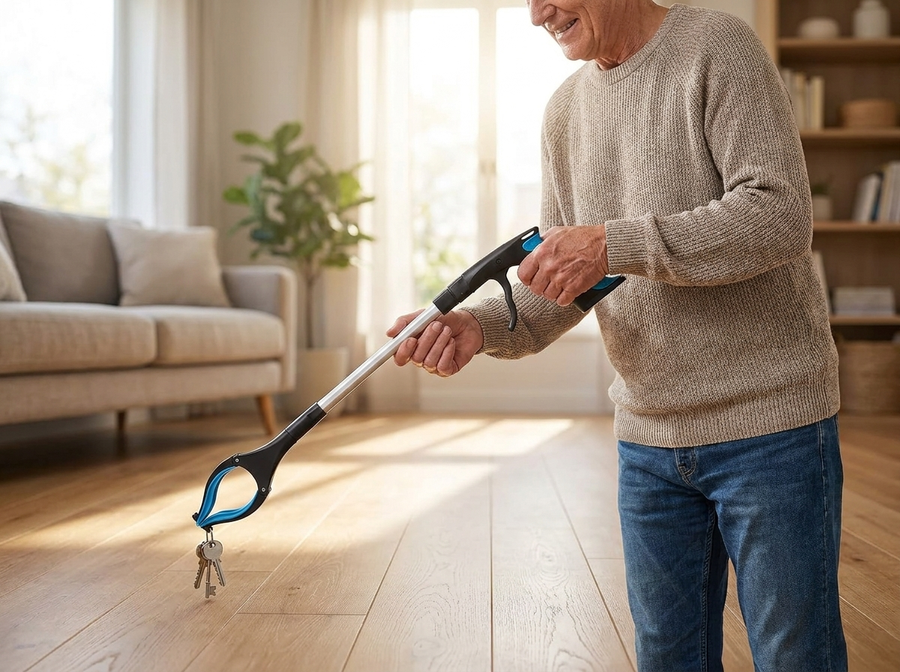 Person using Grip360 to pick up keys without bending